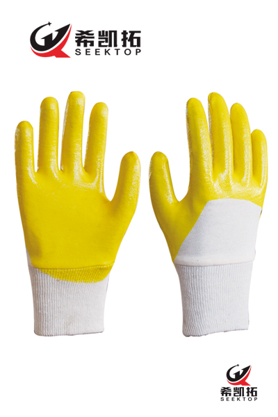 100% Cotton Shell Interlock Lining, Knit Cuff, Nitrile 3/4 Coated, Smooth Finish 3